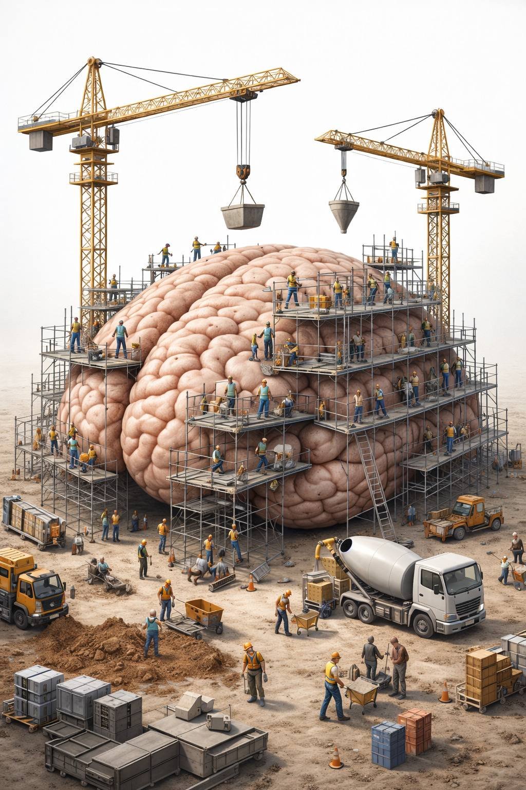 Un cerveau en chantier pour illustrer le rôle de la neuroplasticité dans les troubles du comportement alimentaire - tca-therapie.com
